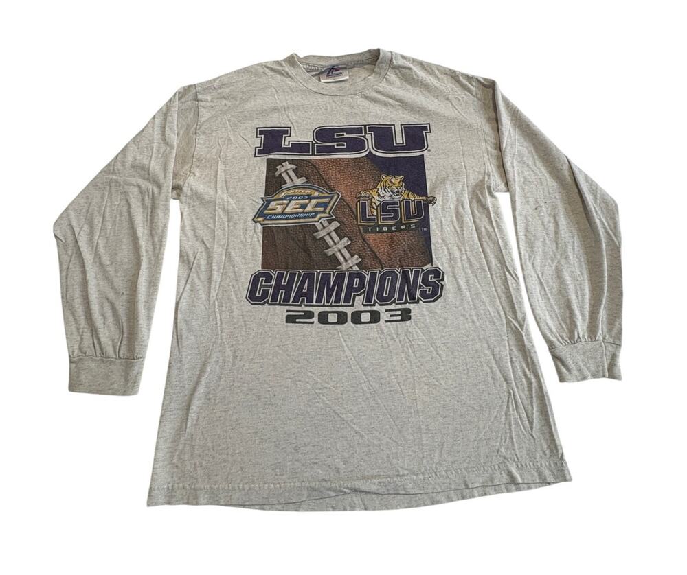Vintage LSU Tigers 2003 SEC Champions Long Sleeve T-shirt Heather Gray Mens L